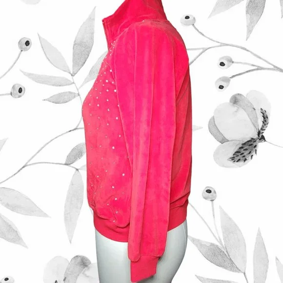 Anthony Richards, Velour Rinestone Zippered Jacket Size Med Petite Cherry Red - Picture 4 of 12